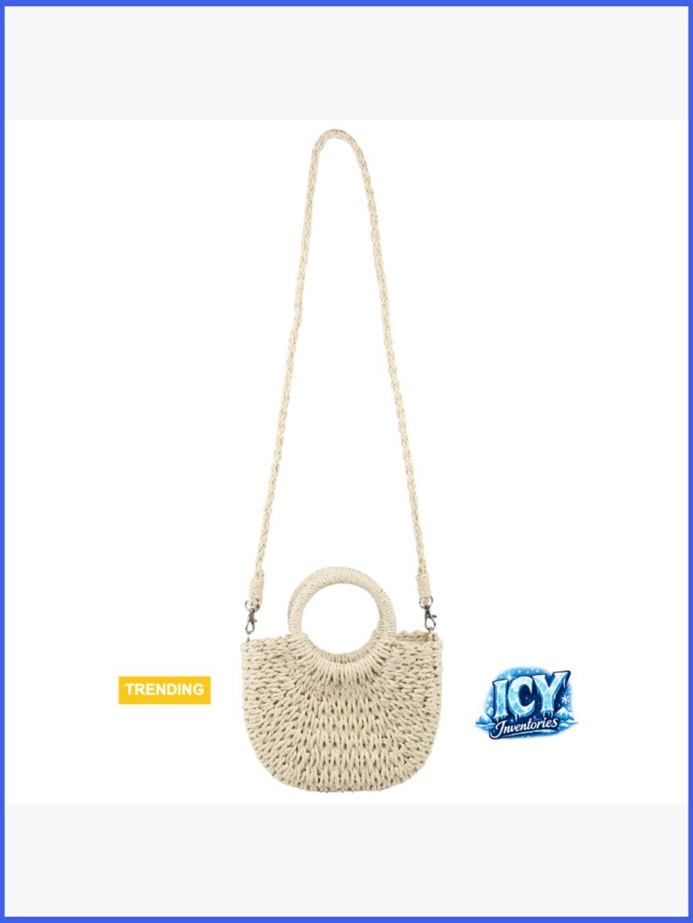 Straw Beach Tote Handbag Hobo Bag Handwoven Small Purse with Strap - Picture 7 of 7